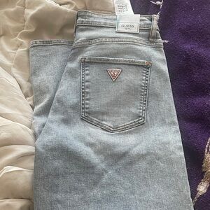 GUESS High-Rise Light Blue Denim Jeans with Triangle Logo